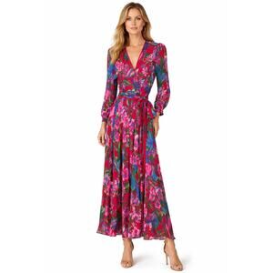 Vintage Diane Freis floral silk georgette dress chiffon Maxi long beaded L /14